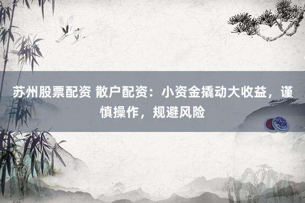 苏州股票配资 散户配资：小资金撬动大收益，谨慎操作，规避风险